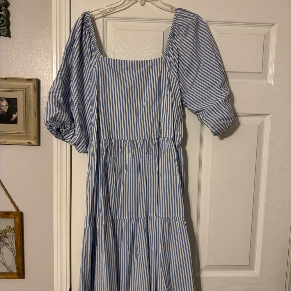 beachlunchlounge Striped Long Sleeve Dress in Blue and White